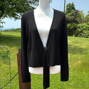 -Eileen Fisher Merino Wool Silk Black Honeycomb Cardigan Women’s Size Medium